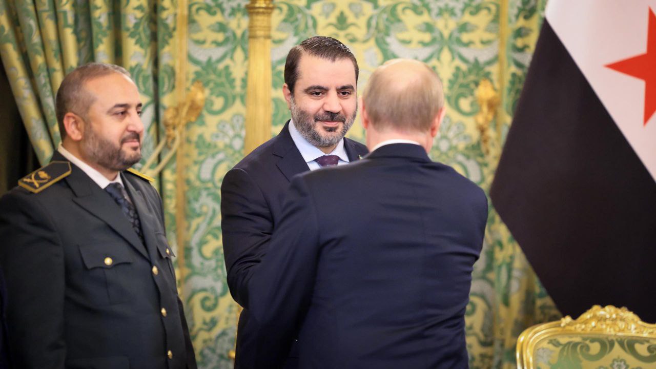 The President Al-Shara, accompanied by His Foreign Minster , Meets with the Russian President, Mr. Vladimir Putin, and senior officials at the Kremlin Palace in the Capital, Moscow