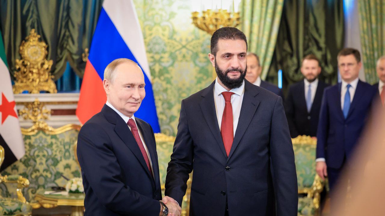 The President Al-Shara, accompanied by His Foreign Minster , Meets with the Russian President, Mr. Vladimir Putin, and senior officials at the Kremlin Palace in the Capital, Moscow