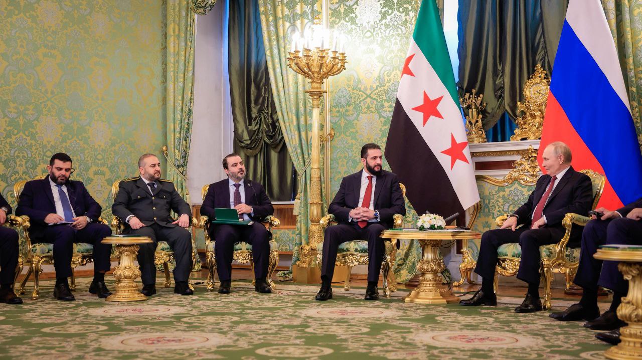 The President Al-Shara, accompanied by His Foreign Minster , Meets with the Russian President, Mr. Vladimir Putin, and senior officials at the Kremlin Palace in the Capital, Moscow