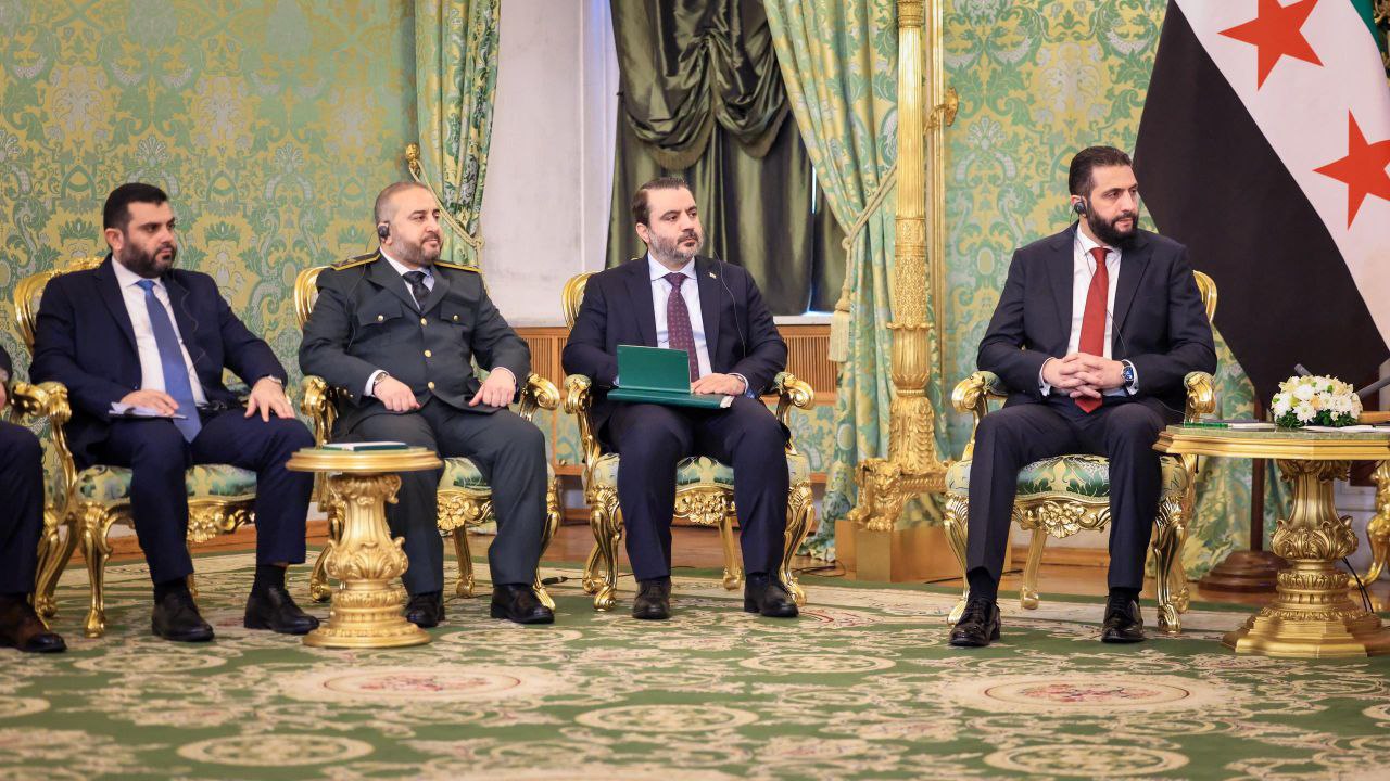 The President Al-Shara, accompanied by His Foreign Minster , Meets with the Russian President, Mr. Vladimir Putin, and senior officials at the Kremlin Palace in the Capital, Moscow