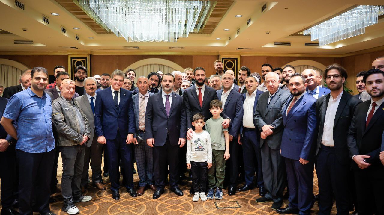 His Excellency The President of the Republic, Mr. Ahmed Al-Shara, and The Minister of Foreign Affairs and Expatriates, Mr. Asaad Hassan Al-Shaibani, Meet with a Delegation from the Syrian Community in Russia