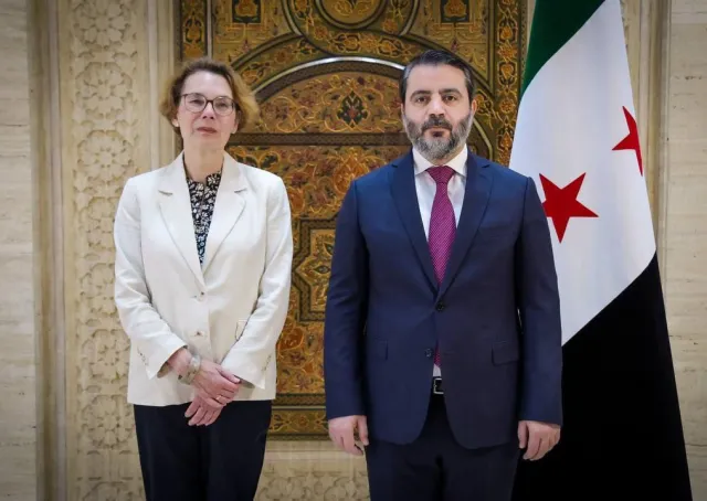 Minister of Foreign Affairs and Expatriates Asaad Hassan Al-Shaibani Meets in Damascus with Ms. Christine Toetzke
