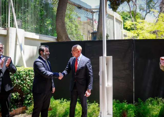  In The Presence of the Minister of Foreign Affairs and Expatriates, Mr. Asaad Hassan Al-Shaibani, The US Flag Is Raised at The Residence in The Capital, Damascus
