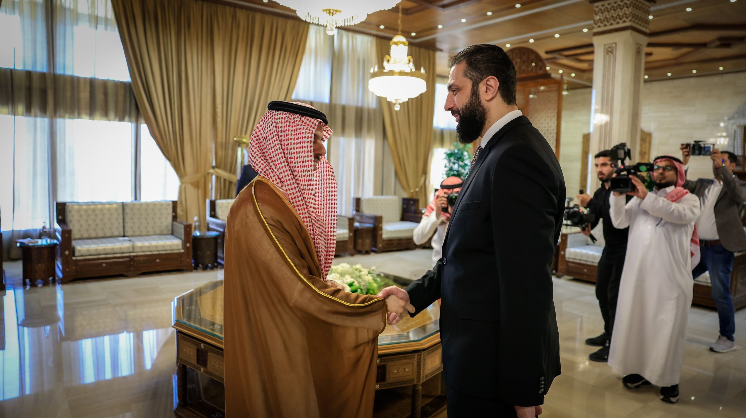  His Excellency The President of The Republic, Mr. Ahmed Al-Shara, Receives , His Highness Prince Faisal bin Farhan