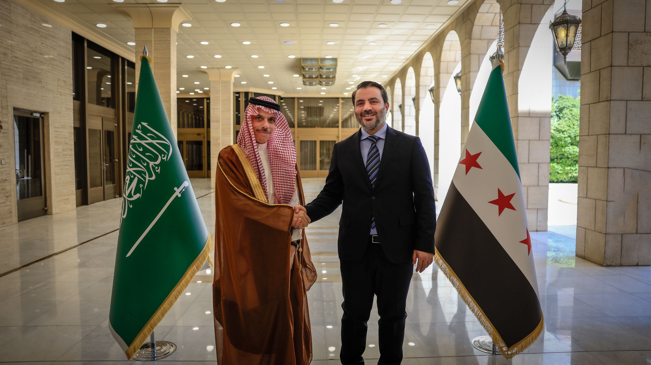  His Excellency The President of The Republic, Mr. Ahmed Al-Shara, Receives , His Highness Prince Faisal bin Farhan