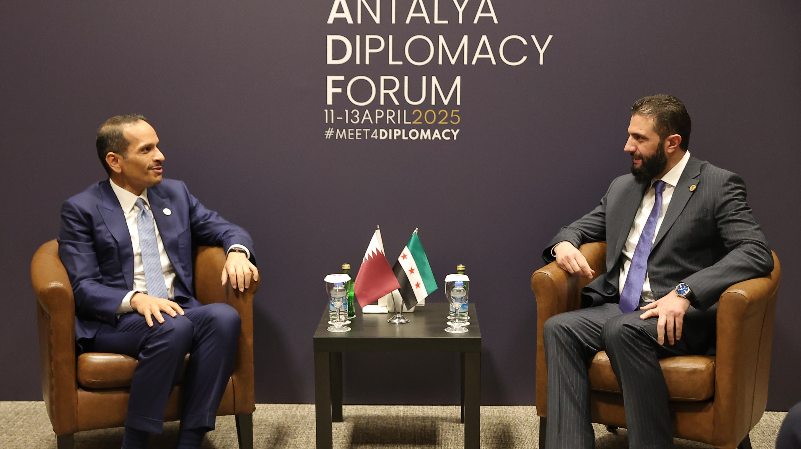 Meeting of The President Al-Shara and His Foreign Minister with The Prime Minister and Minister of Foreign Affairs of Qatar