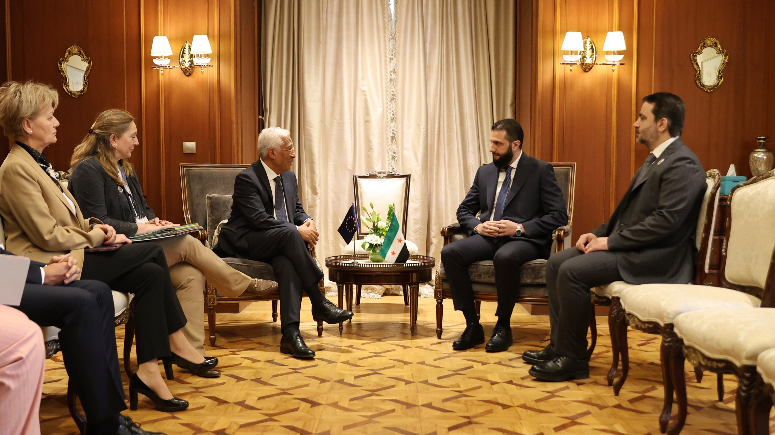 President Al-Sharaa and Foreign Minister Asaad Al-Shaibani Meet with The President of The European Council