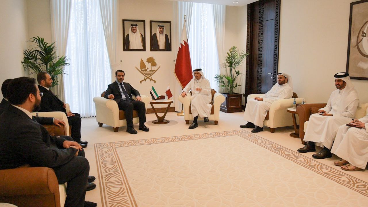 لقاء وزير الخارجية والمغتربين السيد أسعد الشيباني مع معالي الشيخ محمد بن عبد الرحمن بن جاسم آل ثاني 