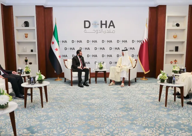 President  al-Sharaa Meets with His Highness Sheikh Tamim bin Hamad Al Thani, The Emir of The State of Qatar
