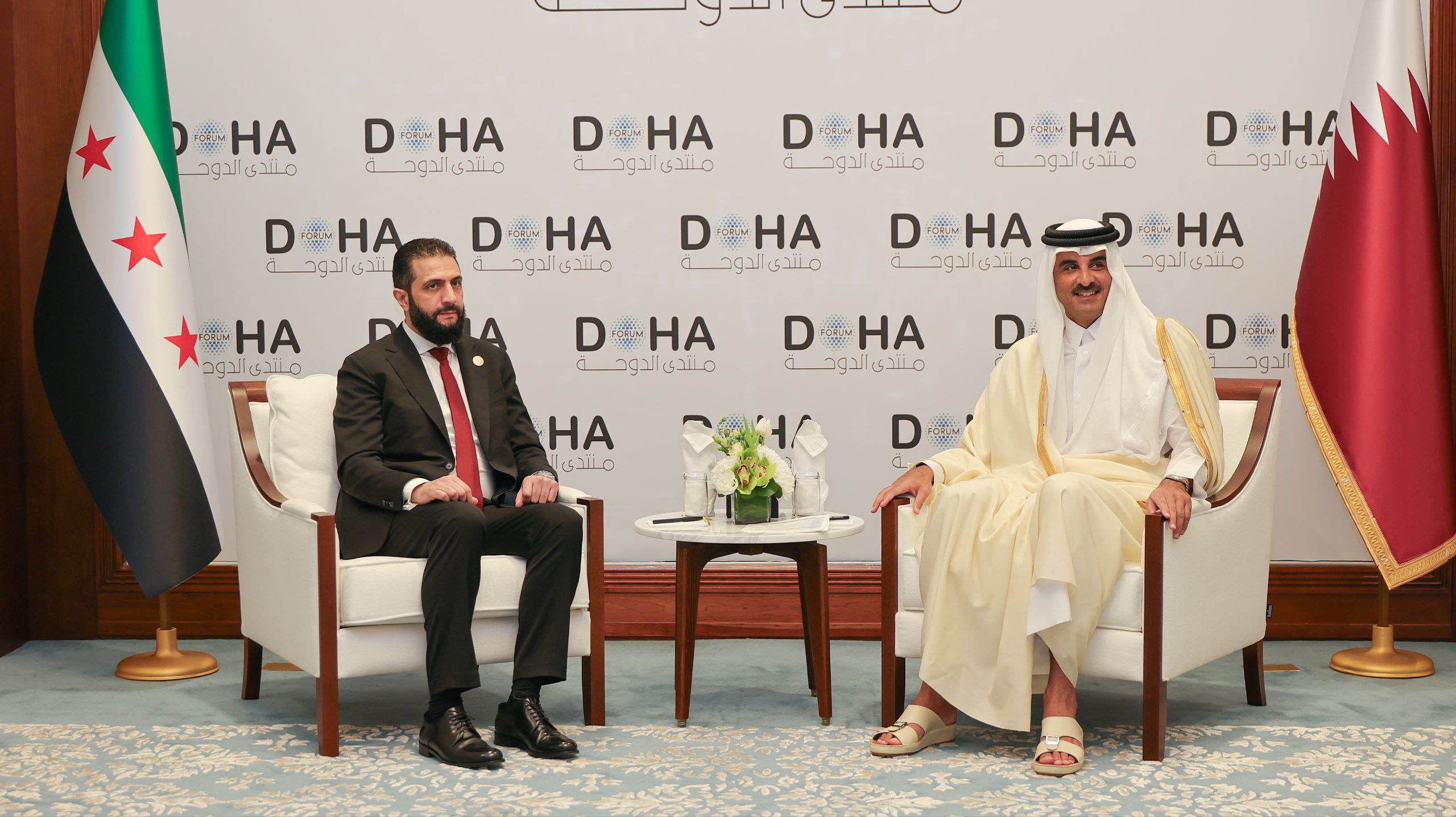 President  al-Sharaa Meets with His Highness Sheikh Tamim bin Hamad Al Thani, The Emir of The State of Qatar