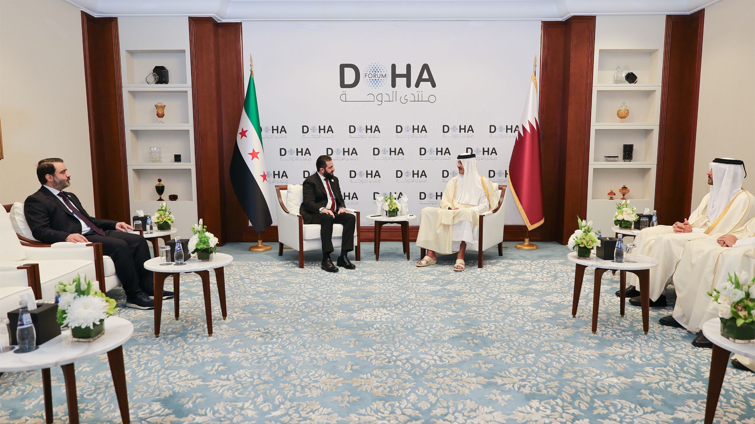 President  al-Sharaa Meets with His Highness Sheikh Tamim bin Hamad Al Thani, The Emir of The State of Qatar