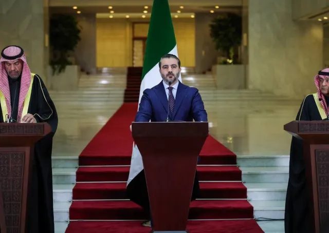 مؤتمر صحفي لمعالي وزير الخارجية السيد أسعد الشيباني والأمين العام لمجلس التعاون الخليجي السيد جاسم البديوي ومعالي وزير خارجية الكويت السيد عبد الله اليحيا