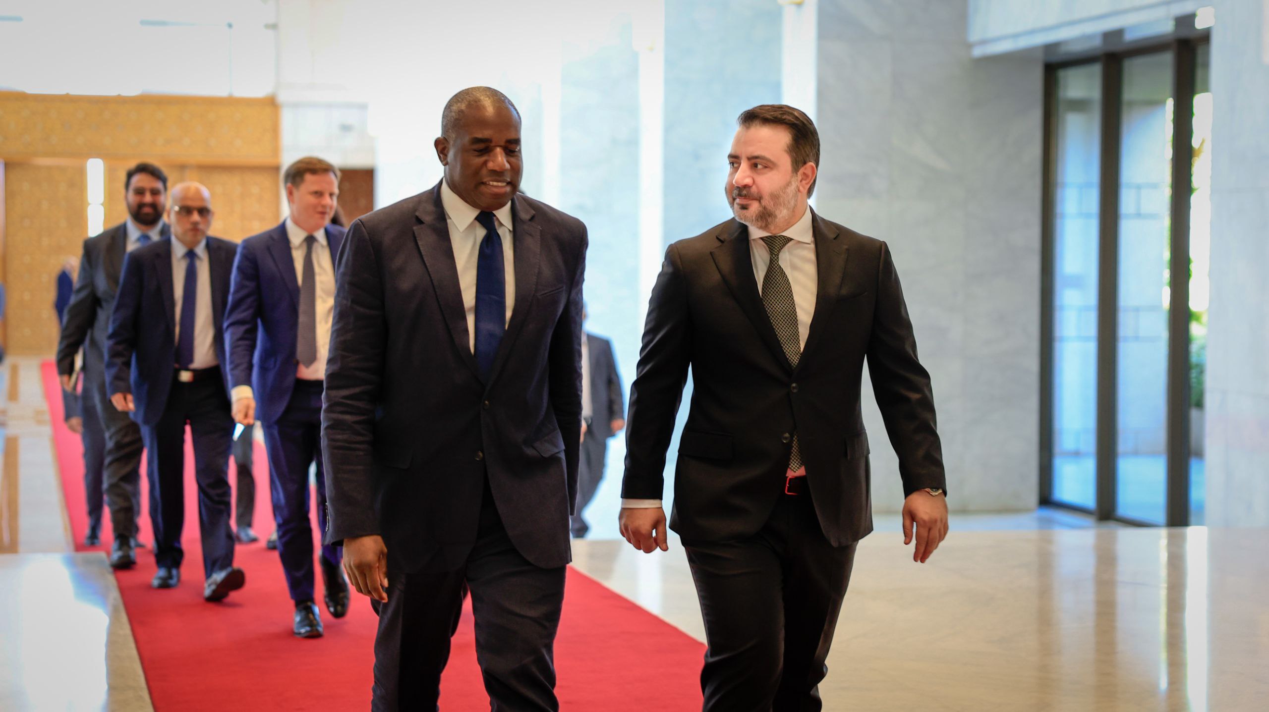 His Excellency the President of the Syrian Arab Republic, Mr. Ahmad Al-Shara,  meets in Damascus with the Foreign Secretary of the United Kingdom, Mr. David Lammy