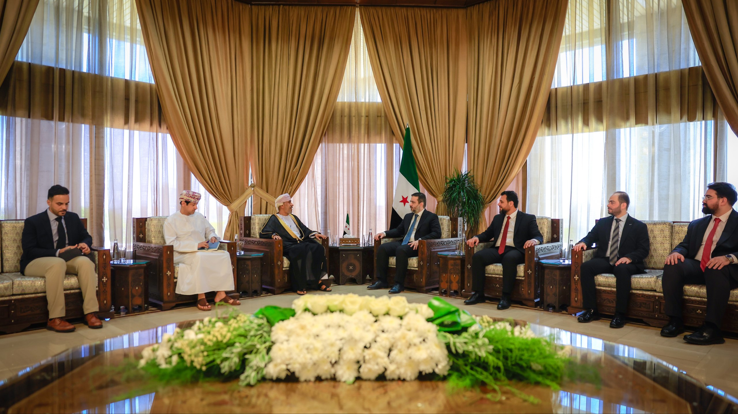 Minister of Foreign Affairs and Expatriates, Mr. Asaad Hassan Al-Shaibani, meets  with the Ambassador of the Sultanate of Oman to the Syrian Arab Republic, Mr. Turki bin Mahmoud Al-Busaidi.