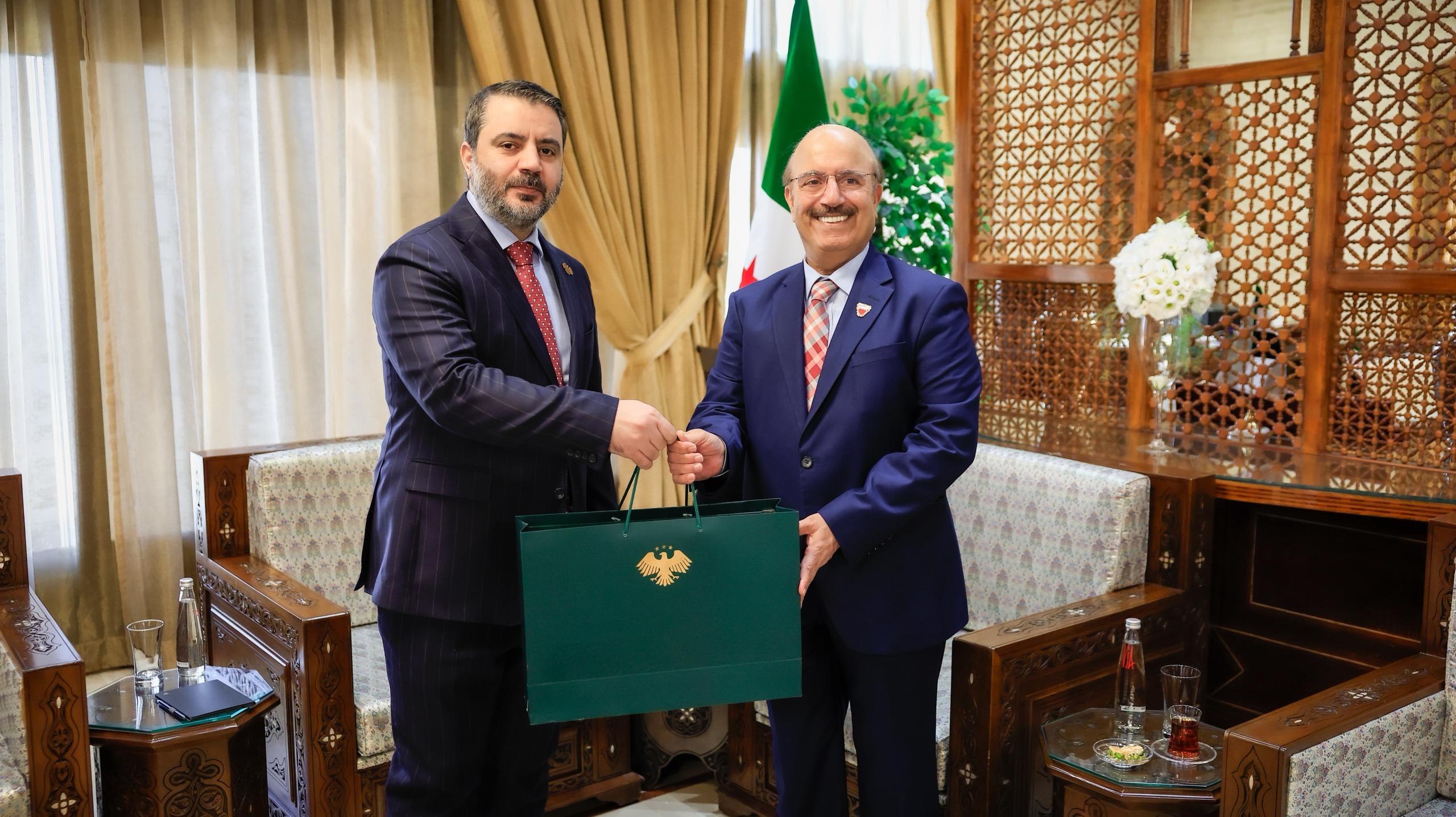 .Minister of Foreign Affairs and Expatriates, Mr. Asaad Hassan Al-Shaibani, receives the Ambassador of the Kingdom of Bahrain to the Syrian Arab Republic, Mr. Wahid Mubarak Al-Sayyar