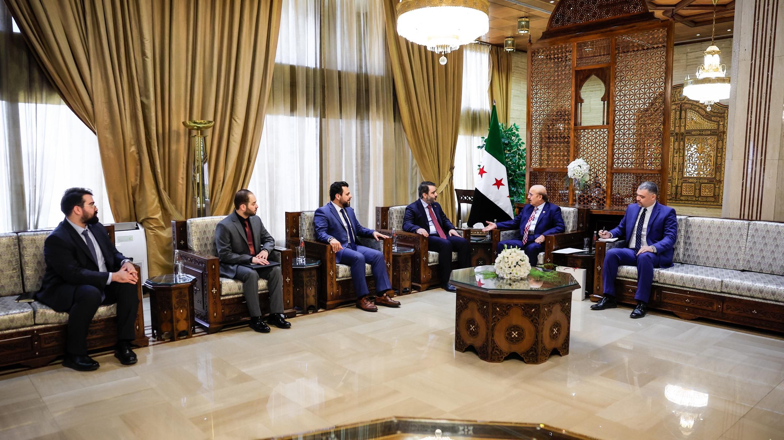.Minister of Foreign Affairs and Expatriates, Mr. Asaad Hassan Al-Shaibani, receives the Ambassador of the Kingdom of Bahrain to the Syrian Arab Republic, Mr. Wahid Mubarak Al-Sayyar