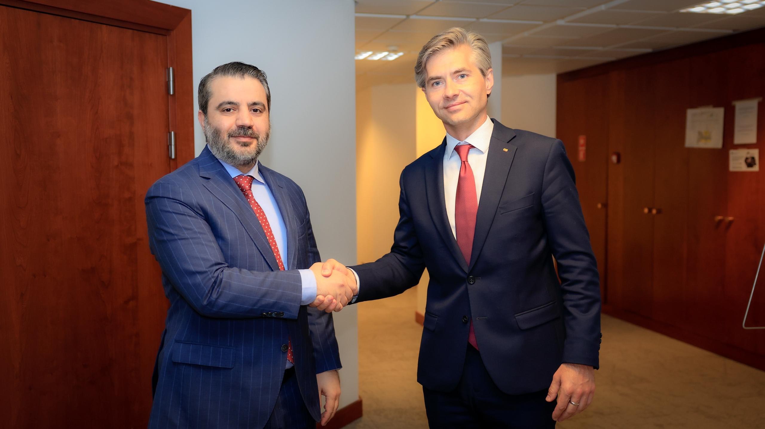 .Minister of Foreign Affairs and Expatriates Mr. Asaad Hassan Al-Shaibani meets with his Lithuanian counterpart Mr. Kestutis Budrys