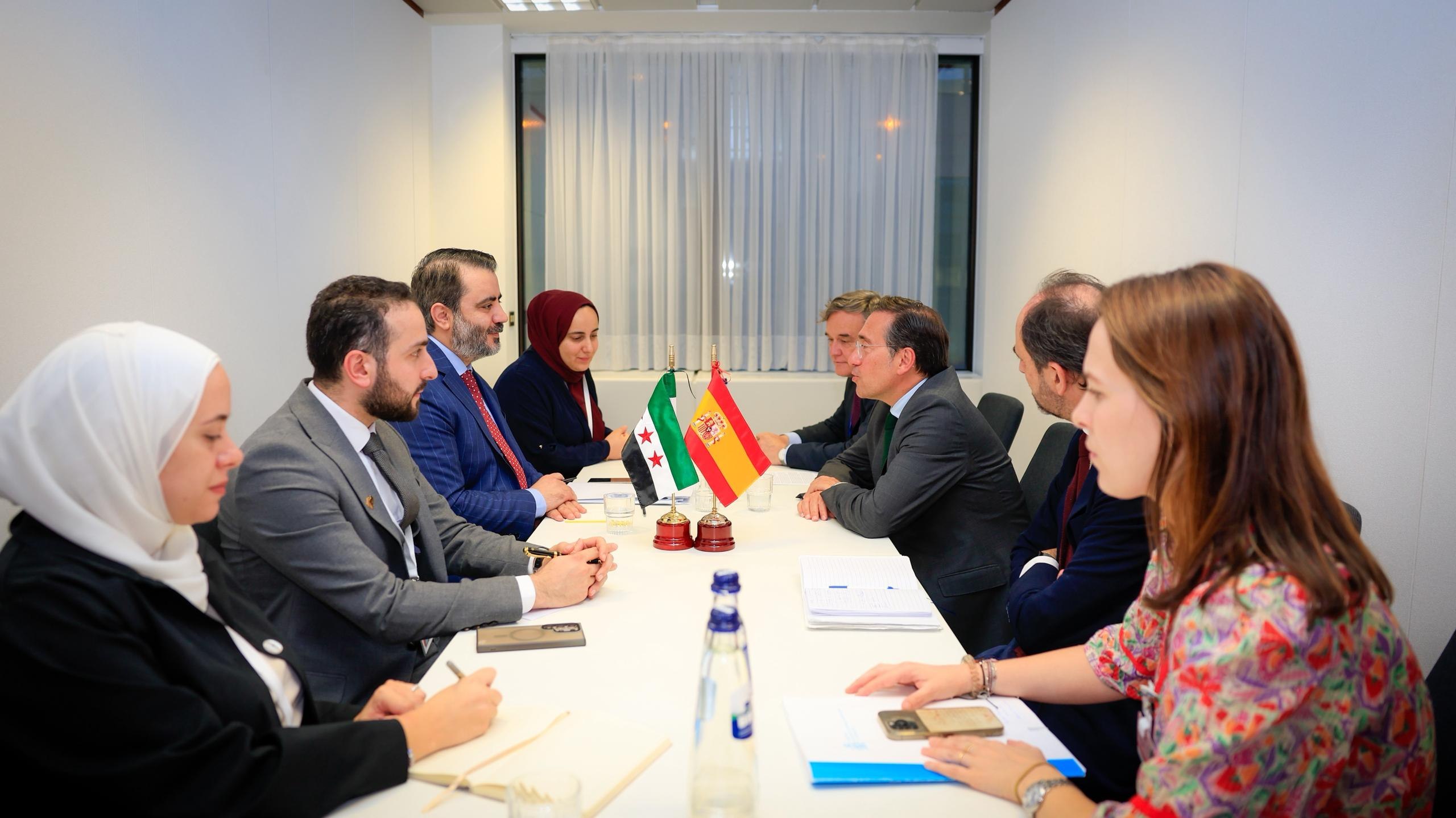 Minister of Foreign Affairs and Expatriates, Mr. Asaad Hassan Al-Shibani, meets with his Spanish counterpart, Mr. José Manuel Albares, in Brussels on the sidelines of the Union for the Mediterranean Meeting.