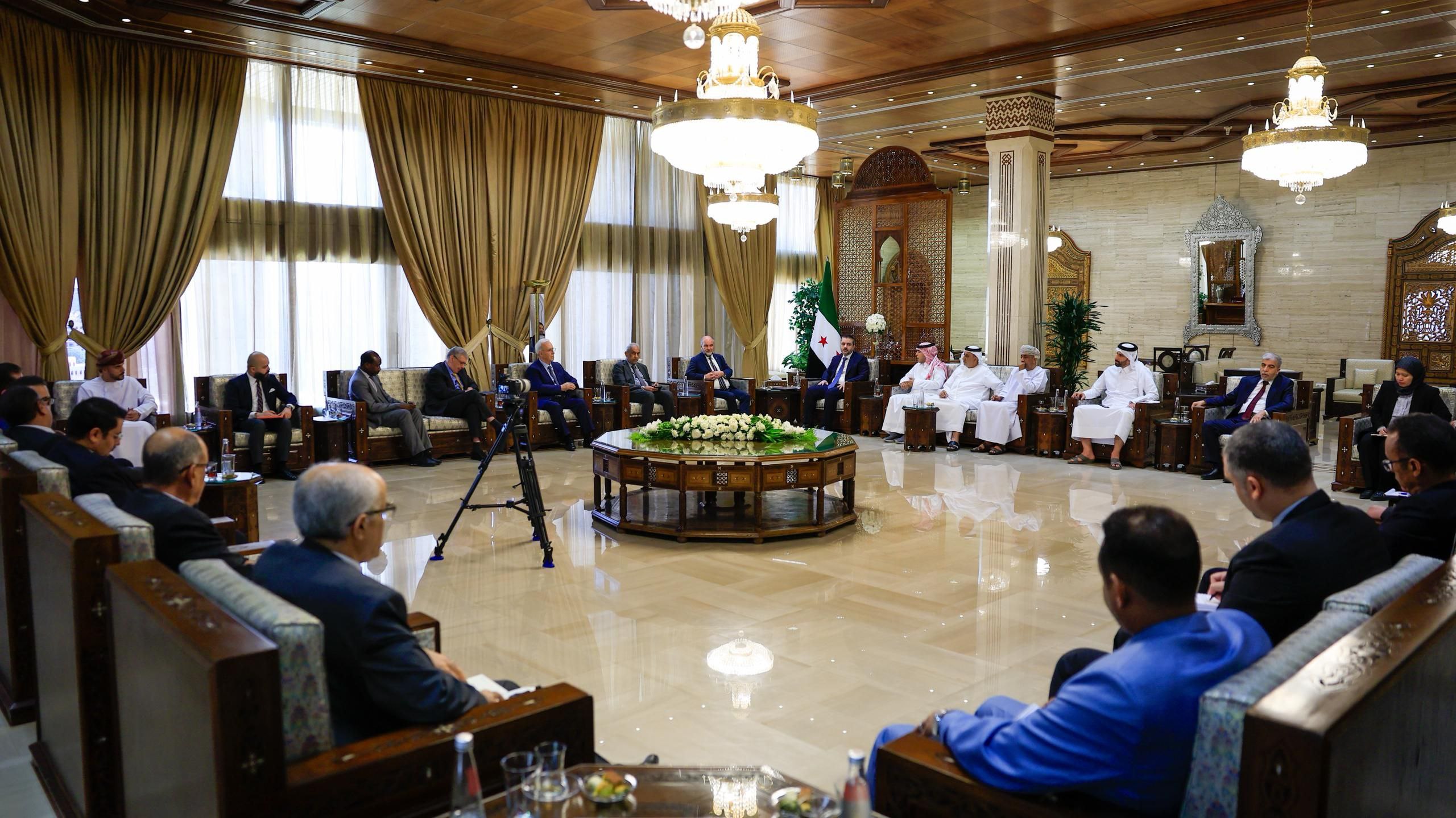Minister of Foreign Affairs and Expatriates Asaad Hassan Al-Shaibani receives ambassadors of Arab and Islamic countries in Damascus