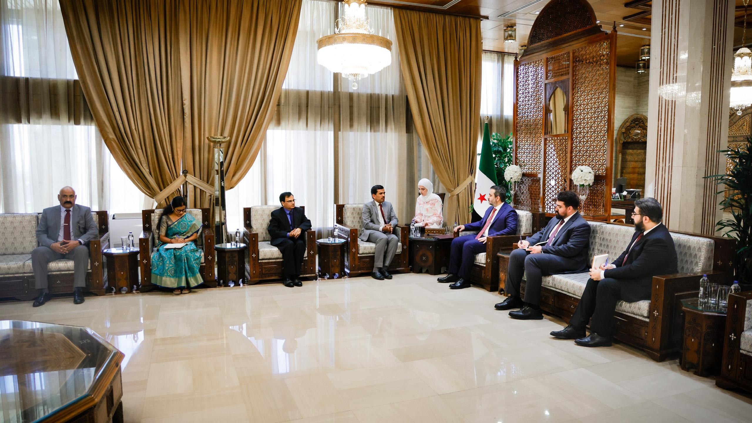 Minister of Foreign Affairs and Expatriates Asaad Hassan Al-Shaibani receives an Indian delegation in Damascus, headed by Mr. Suresh Kumar, Director of the West Asia and North Africa Department at the Indian Ministry of External Affairs