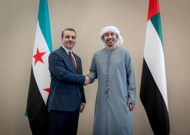 التقى وزير الخارجية والمغتربين السيد أسعد حسن الشيباني وزير خارجية دولة الإمارات العربية المتحدة الشقيقة سمو الشيخ عبد الله بن زايد آل نهيان، في أبوظبي