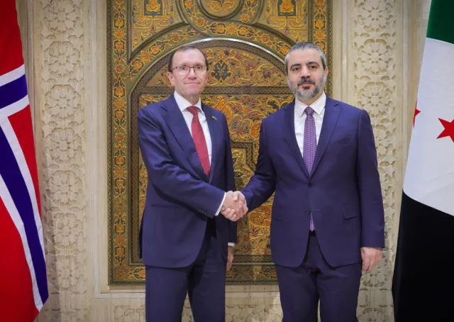 استقبل وزير الخارجية والمغتربين السيد أسعد حسن الشيباني في العاصمة دمشق وزير خارجية مملكة النرويج السيد إسبن بارث إيدي والوفد المرافق له