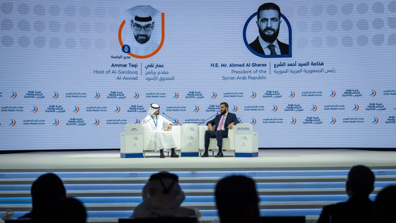 شارك وفد الجمهورية العربية السورية برئاسة فخامة الرئيس أحمد الشرع ووزير الخارجية والمغتربين السيد أسعد حسن الشيباني في فعاليات افتتاح الدورة الـ24 لقمة الإعلام العربي 2026 في دبي