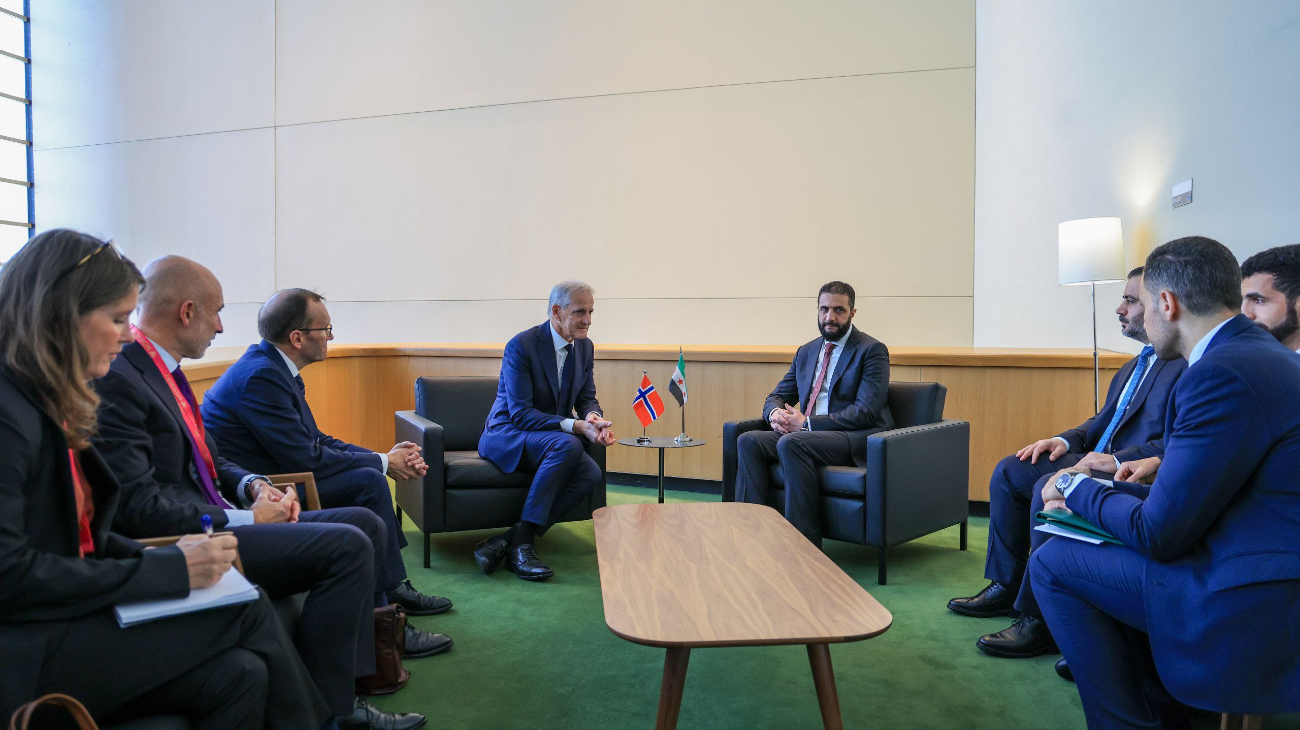 President Al-Sharaa Meets Norwegian Prime Minister Støre on Sidelines of UNGA 80