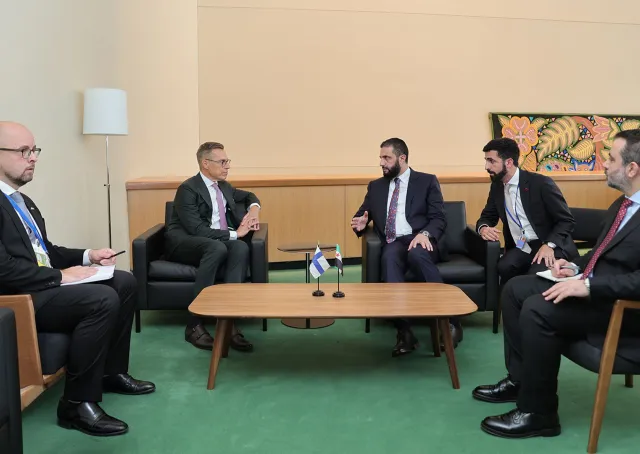 President Al-Sharaa Holds Talks with Finnish President Alexander Stubb at UNGA