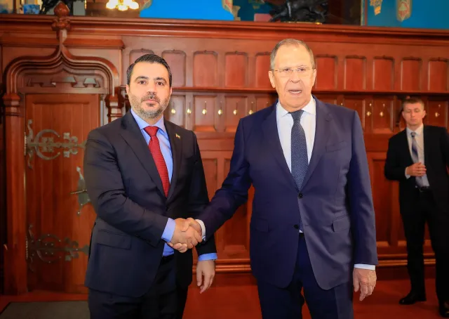 Minister of Foreign Affairs and Expatriates, Mr. Asaad Hasan Al-Shaibani, met with his Russian counterpart, Mr. Sergey Lavrov, at the Guest Palace in the capital, Moscow