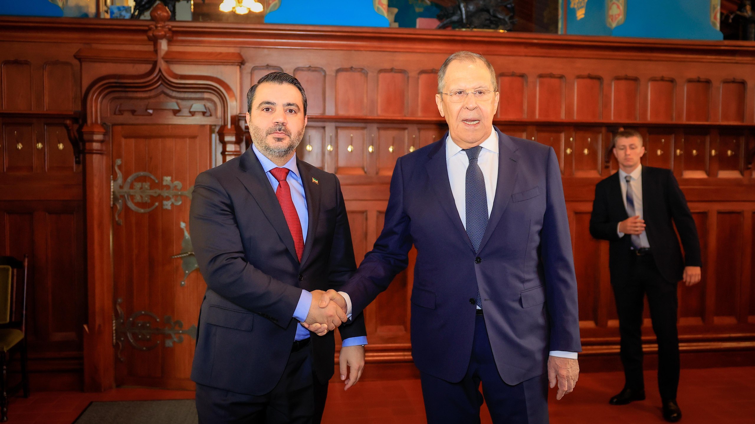 Minister of Foreign Affairs and Expatriates, Mr. Asaad Hasan Al-Shaibani, met with his Russian counterpart, Mr. Sergey Lavrov, at the Guest Palace in the capital, Moscow