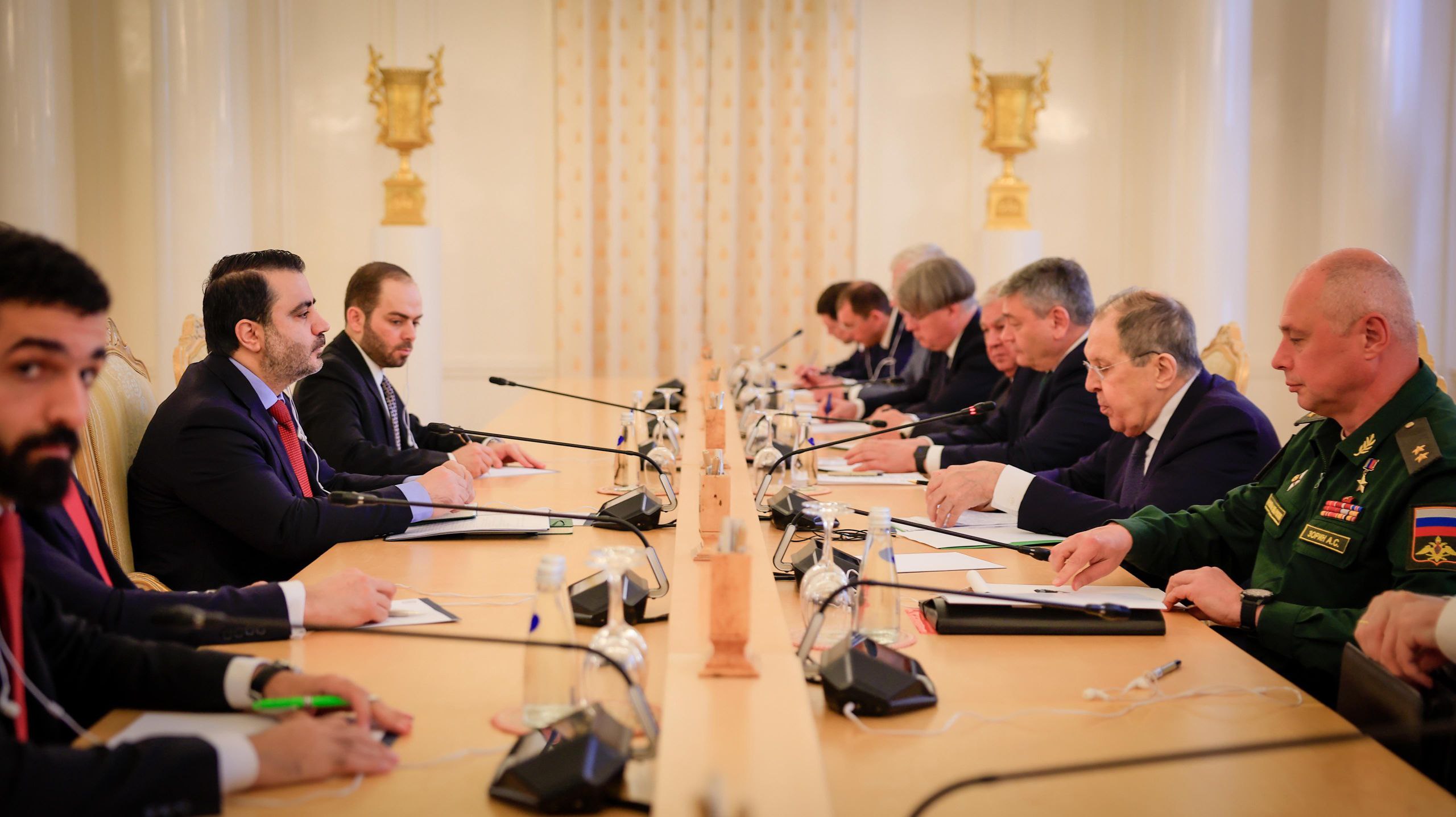 Minister of Foreign Affairs and Expatriates, Mr. Asaad Hasan Al-Shaibani, met with his Russian counterpart, Mr. Sergey Lavrov, at the Guest Palace in the capital, Moscow
