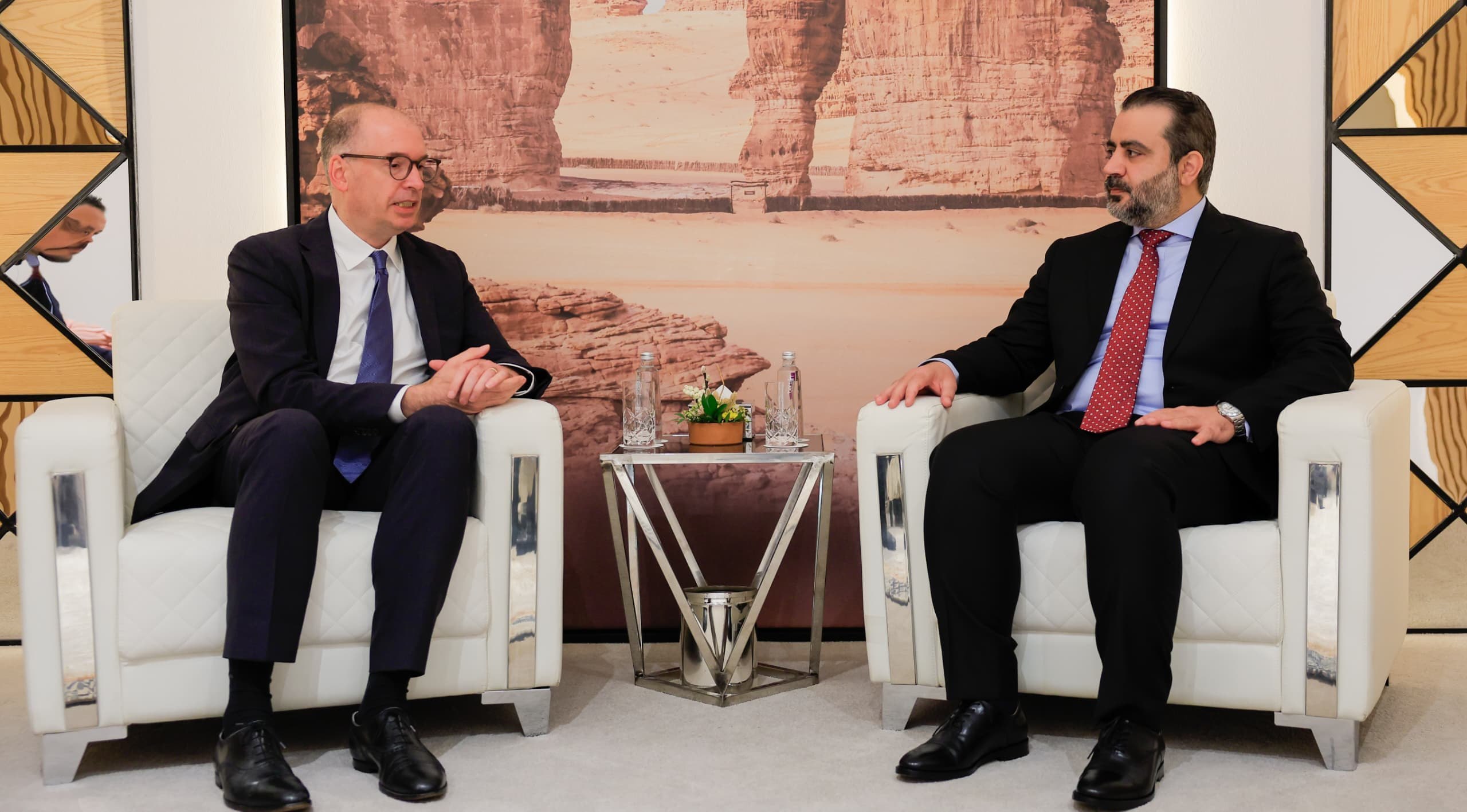 التقى وزير الخارجية والمغتربين السيد أسعد حسن الشيباني وزير الدولة الألماني للتعاون الاقتصادي والتنمية السيد نيلز آنين