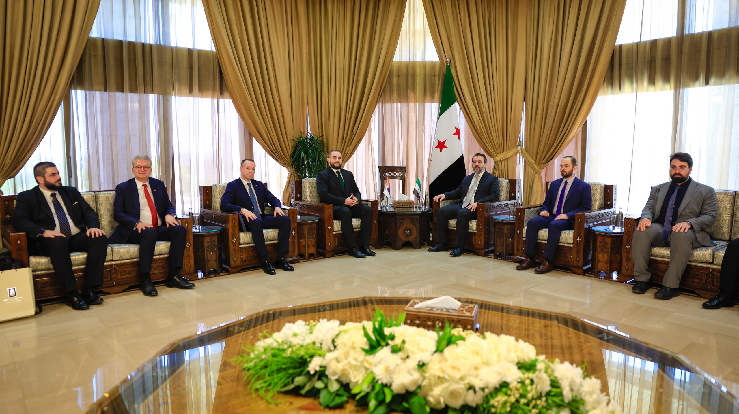 Minister Al-Shaibani Receives Serbian Delegation in Damascus