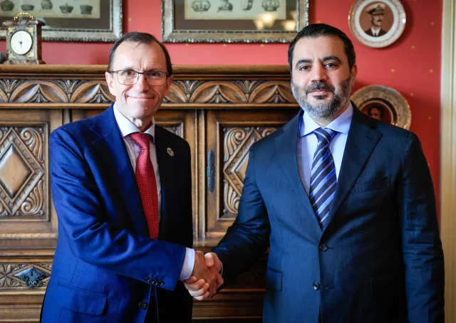 وزير الخارجية والمغتربين السيد أسعد حسن الشيباني يلتقي في النرويج وزير الخارجية النرويجي السيد إسبن بارث إيد