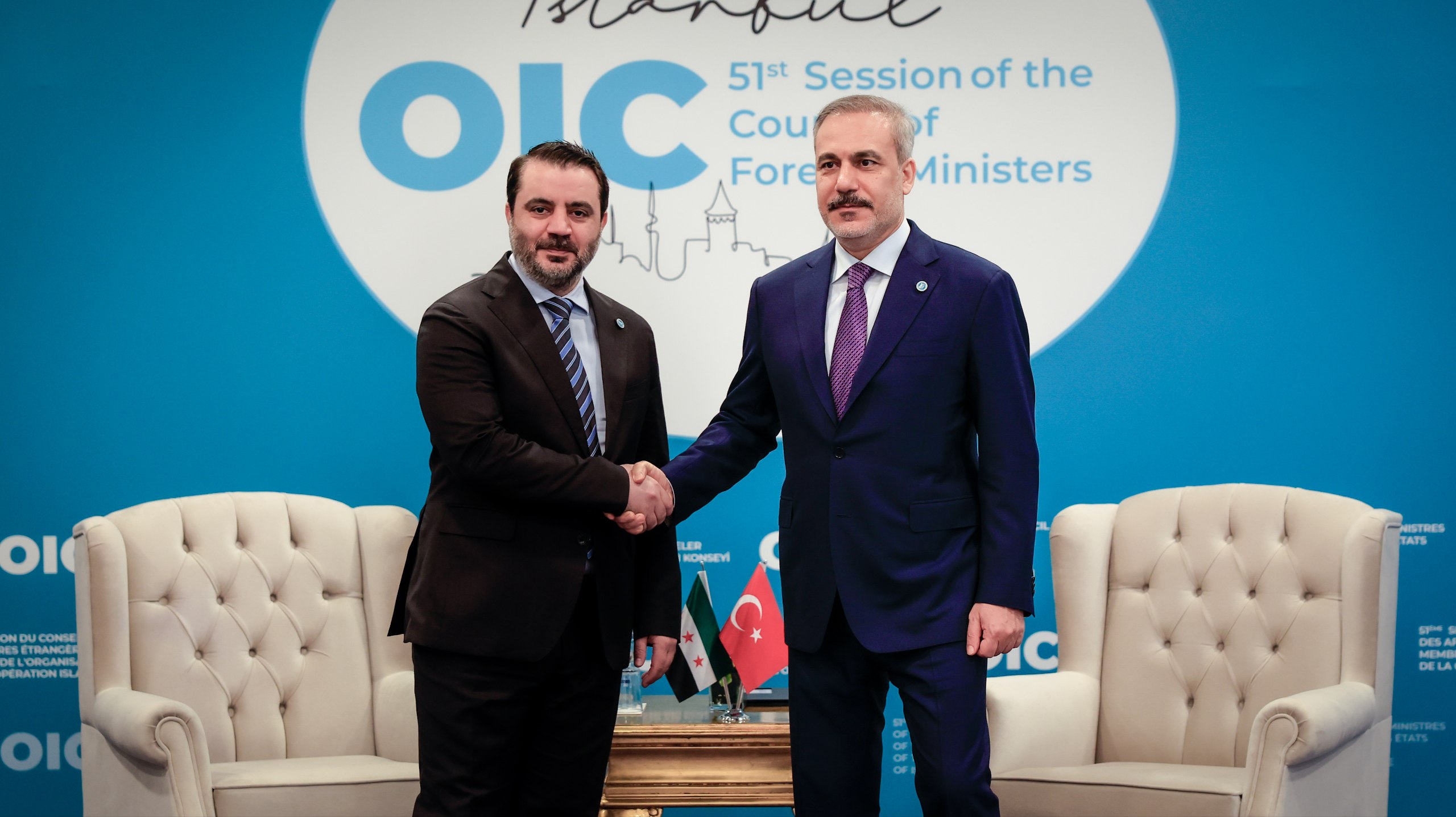 Foreign Minister Asaad Hassan Al-Shaibani Meets with His Turkish Counterpart, Hakan Fidan