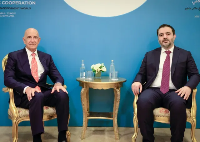 Foreign Minister Asaad Hassan Al-Shaibani Meets with US Special Envoy to Syria Thomas Barrack