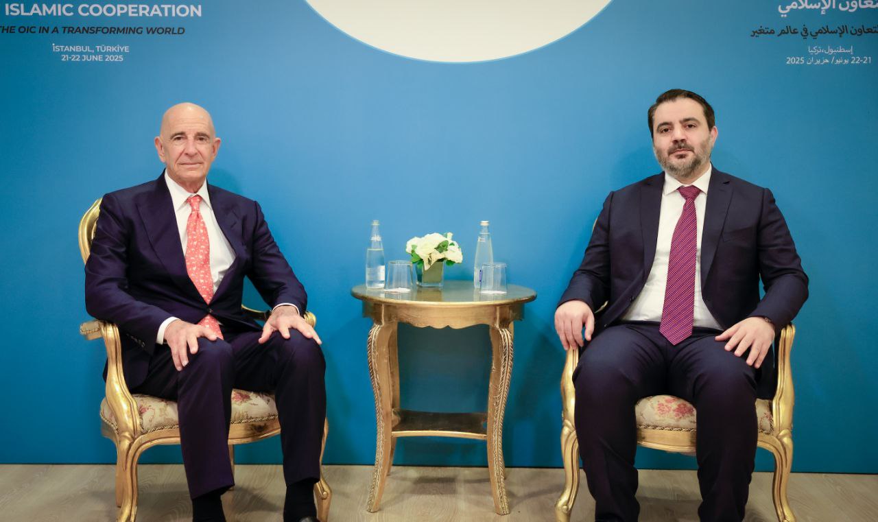 Foreign Minister Asaad Hassan Al-Shaibani Meets with US Special Envoy to Syria Thomas Barrack