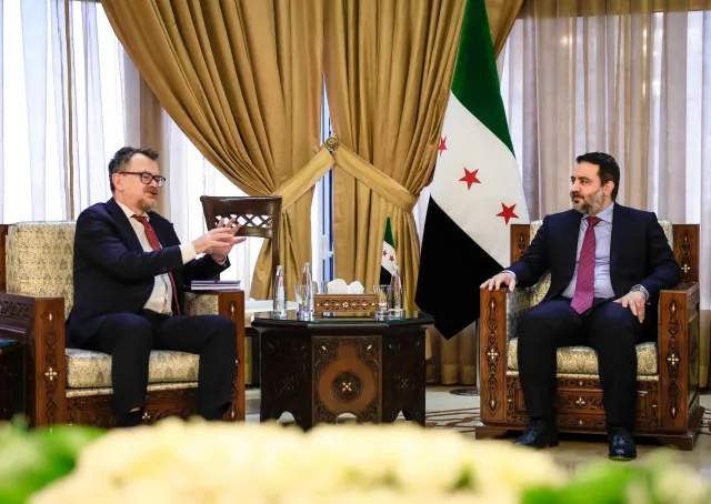 Foreign Minister Asaad Hassan Al-Shaibani Meets in Damascus with The Italian Chargé d'Affaires, Stefano Ravagnan