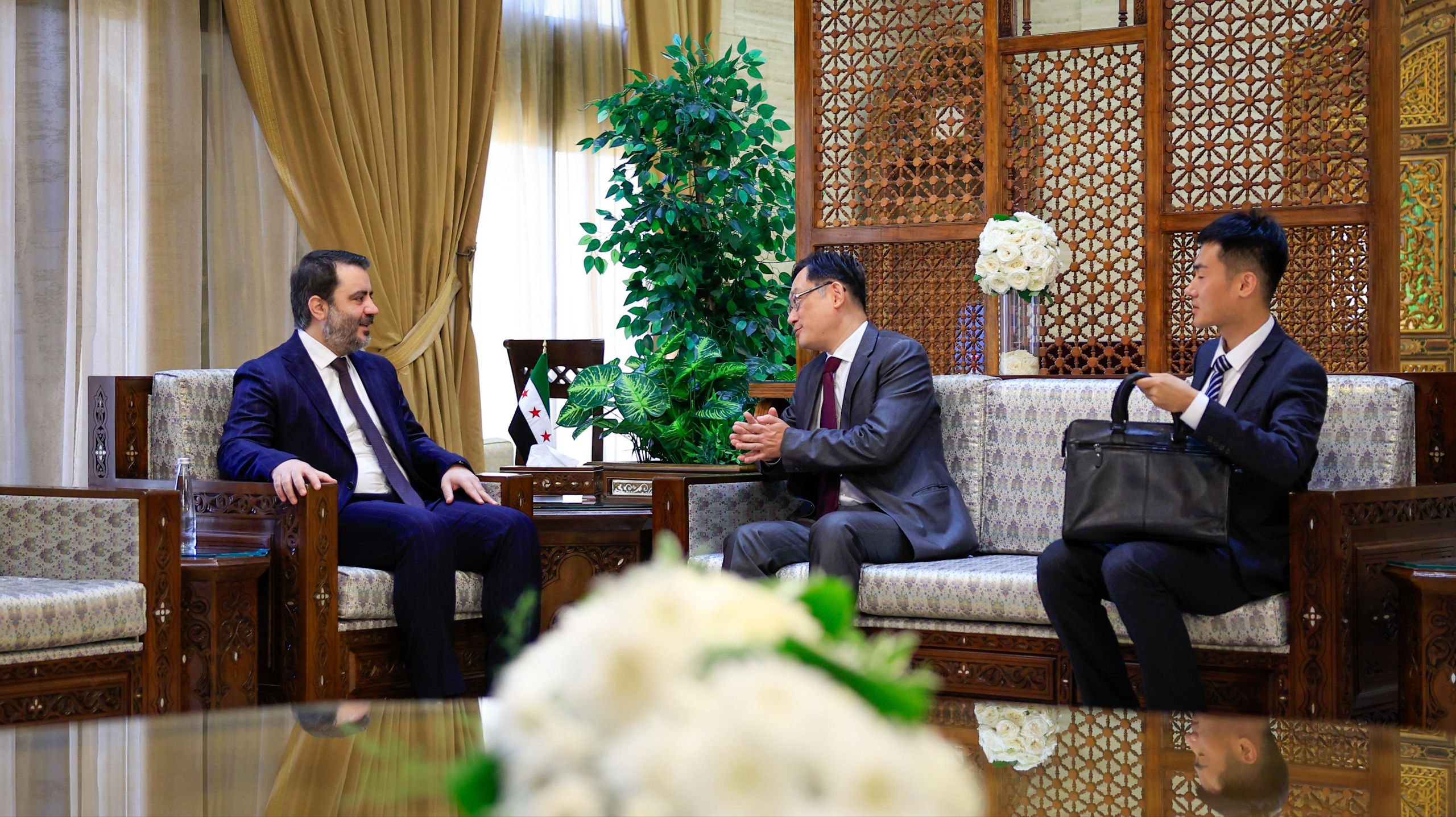 Foreign Minister Asaad Hassan Al-Shaibani Receives in Damascus the Ambassador of The People's Republic of China to Syria, Mr. Shi Hongwei