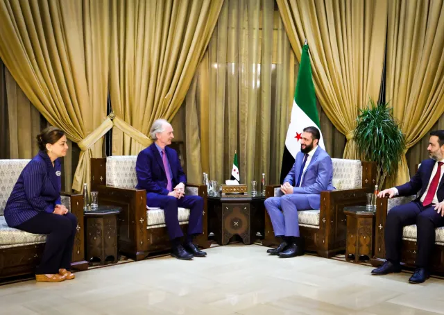 His Excellency President  Al-Sharaa Meets in Damascus with Mr. Geir Pedersen, The UN Special Envoy